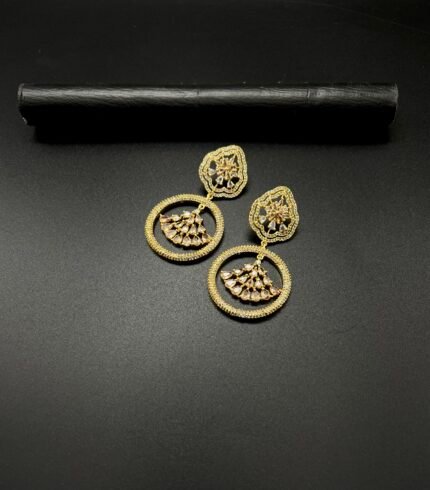 Carat Golden Plated Champian Diamond Stones Earrings #4