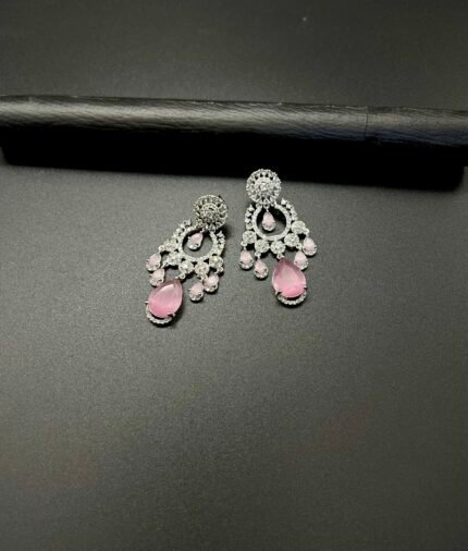 Carat Silver Plated Pink Diamond Stones Zircon Setting Earrings #7