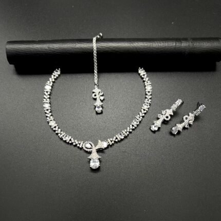 Silver Plated Carat Diamond Silver Stones Partywear Necklace Set #4