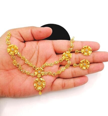 Gold Plated Blossom Drop Necklace Set – Fine Quality Partywear