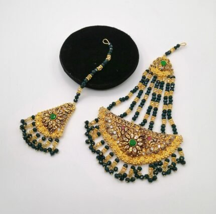 Gold Plated Green Jhomar Bindia Set – Peacock Feather Edition