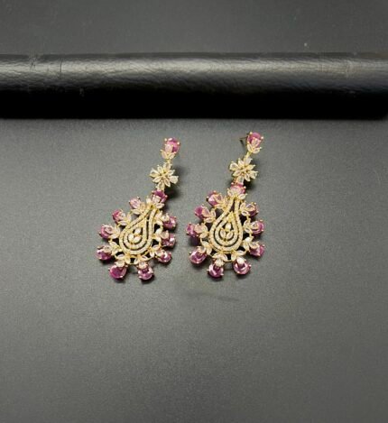 Golden Plated Carat Diamond Earrings – Ruby Glow Edition