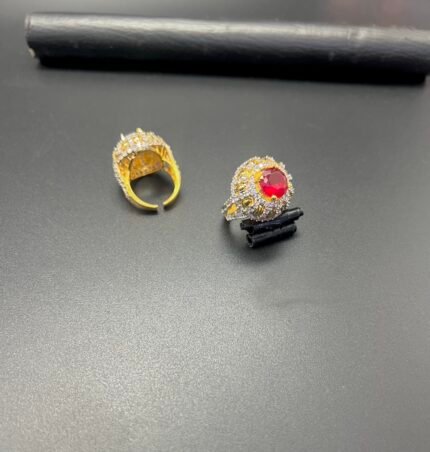 1 Piece Handmade Adjustable Ring – Real Stone with Zircon Crown Setting