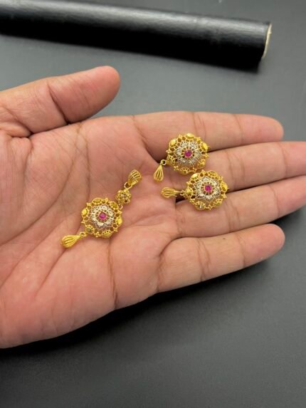 Gold Replica Locket Set – Ruby Floral Edition (Fine Quality)