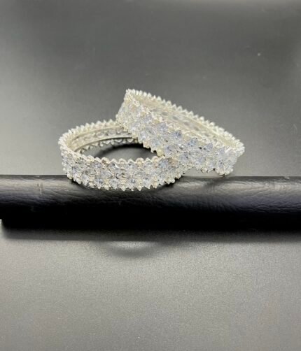 Silver Plated 2-Piece Zircon Studded Luxury Bangles – Crystal Charm Edition