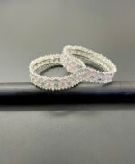 Silver Plated 2-Piece Zircon Studded Luxury Bangles – Crystal Charm Edition - Image 3