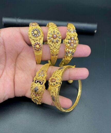 Gold Plated Kara Bracelet – Latest Floral Design (Fine Quality)