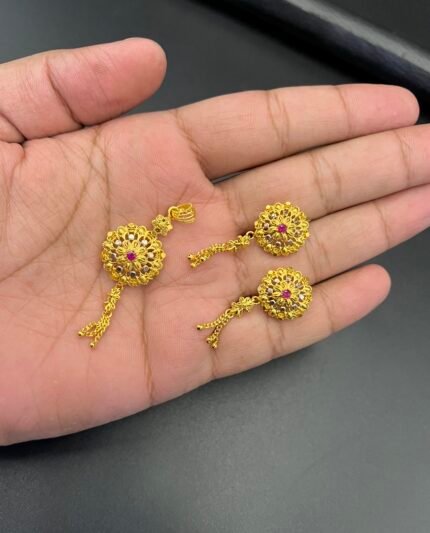 Gold Plated Real Zircon Locket Set – Fine Quality Tassel Drop Edition (3-Piece Set)