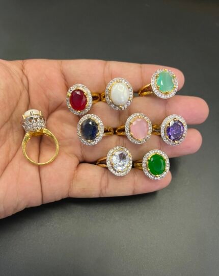 Handmade Gold Plated Real Stone Ring – Adjustable Elegance Collection