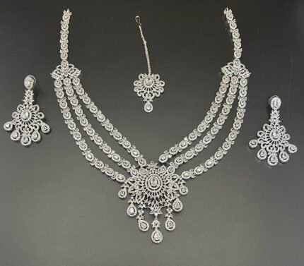 American Diamond Triple Layer Mala Set – Emerald Grace Edition