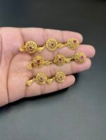 1 Pair Gold Plated Earrings with Real Zircon Stones – Elegant Polished Floral Design