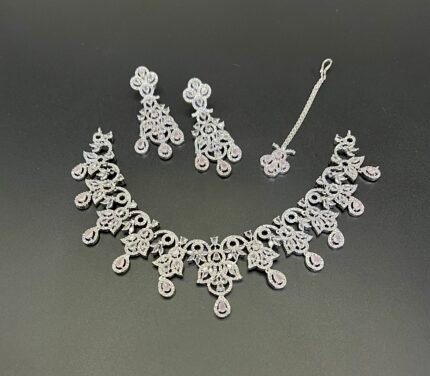 American Diamond Cut Lavish Bridal Necklace Set – Real Stone Fine Quality