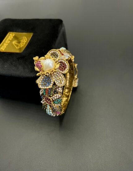 MOP Floral Designer Openable Bangles – Multicolor Stone Finish