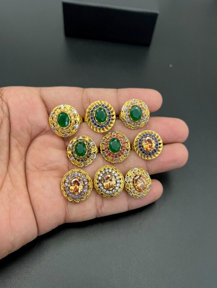 Hafiz Rind 1 PC Gold-Plated Assorted Ring Set – Emerald & Champagne Edition ...