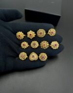 Gold Plated Ring with Floral Motif – Ruby Red Center Stone