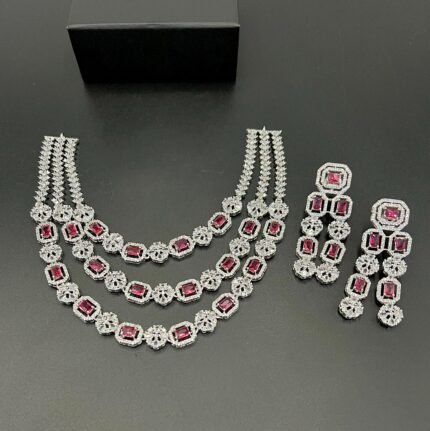 American Diamond Set with Real Stone – Elegant Sapphire Design
