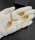 Gold Plated Locket Set – Fine Floral Design with Red Stone