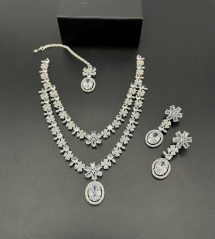 American Diamond Cut Levish Double Layer Necklace Set (Real Stone, Fine Quality)