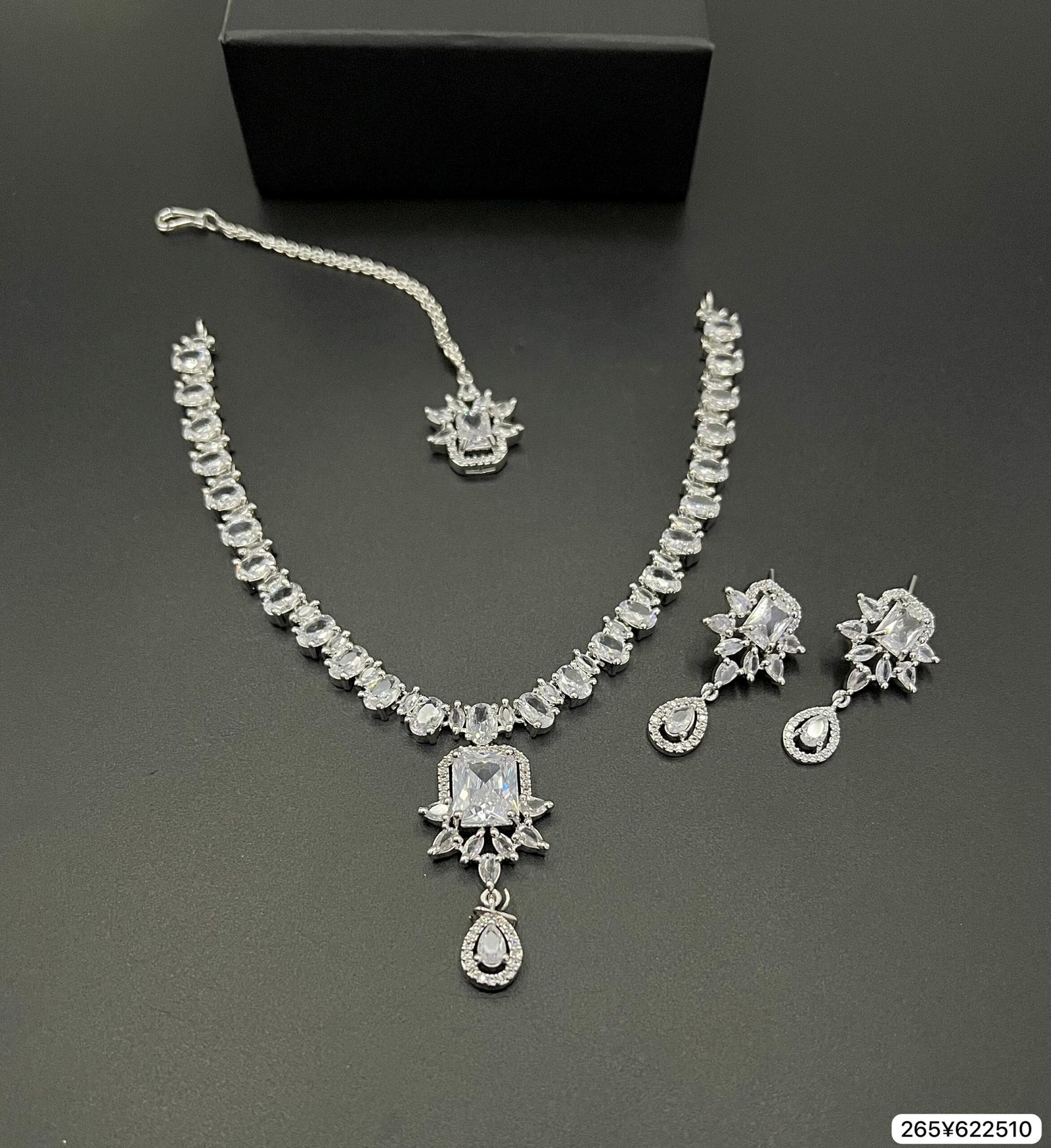Elegant American Diamond Necklace Set with Earrings Maang Tikka