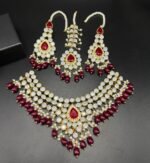Gold Plated Kundan Jewelry Set with Real Zircon Stones