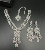 American Diamond Double Layer Jewelry Set with Real Stones - Image 4