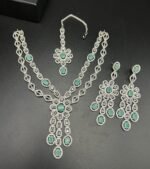 American Diamond Double Layer Jewelry Set with Real Stones - Image 5