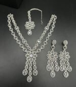 American Diamond Double Layer Jewelry Set with Real Stones