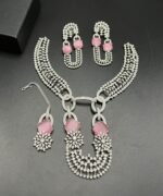 American Diamond Partywear Jewelry Set with Real Stones - Image 3