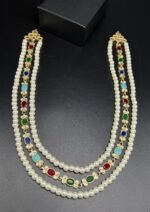 3 Line Kundan Mala with White Pearls Setting