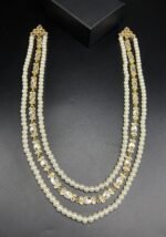 3 Line Kundan Mala with White Pearls Setting - Image 3