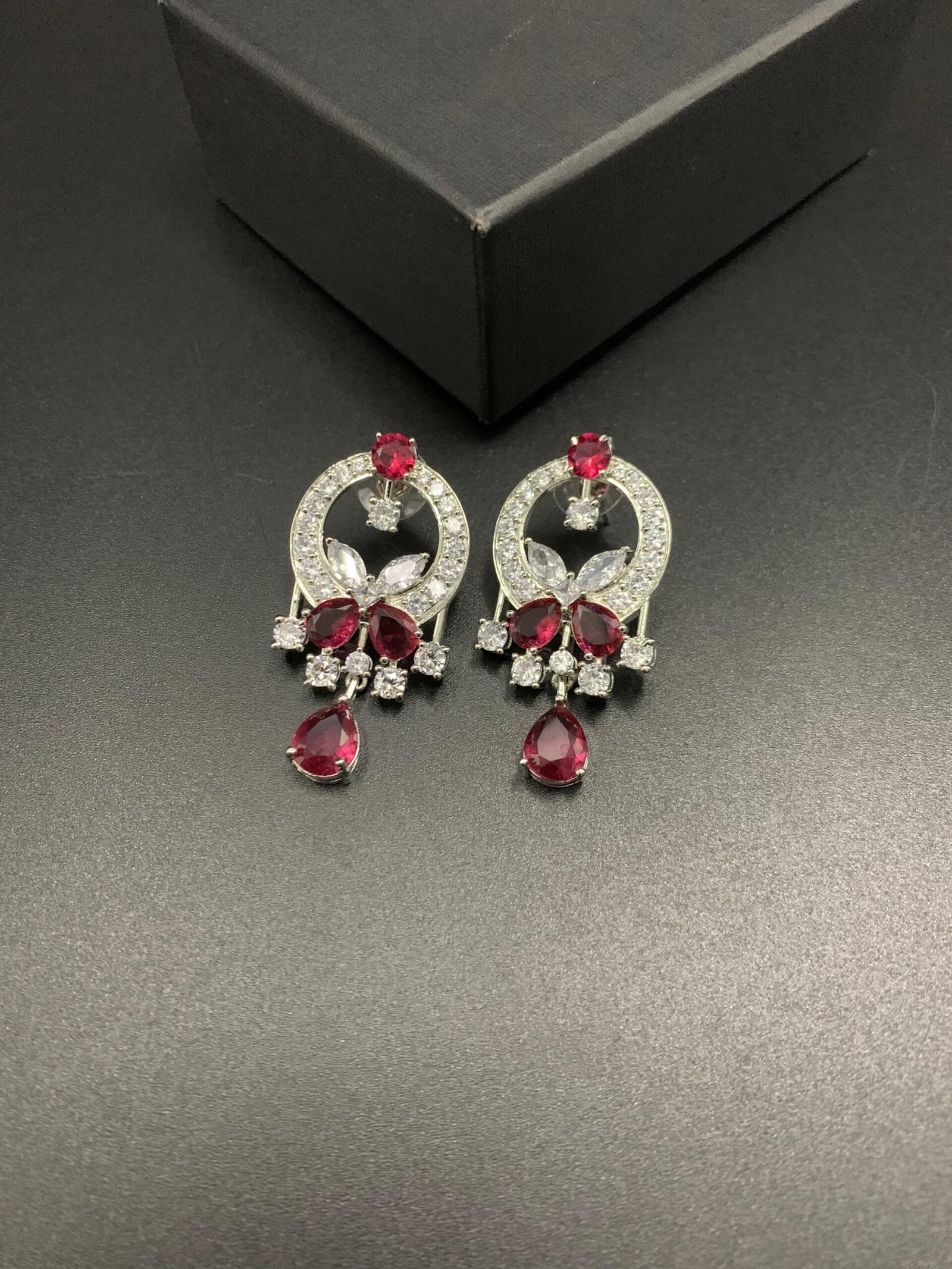 earr (7) American Diamond Earrings with Real Stones - Image 1