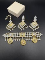 Gold Plated Kundan Choker Set with Real Stones - Image 3