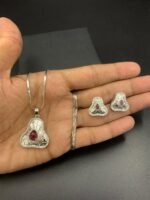 American Diamond Locket Set with Real Stones - Image 4