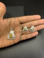 American Diamond Locket Set with Real Stones - Image 6