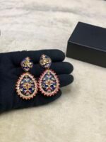 Summer Collection Meenakari Real Stones Traditional Design Jhumkay - Image 2