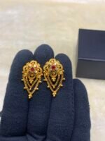 Gold-Plated Earrings with Real Stones & Double Layer Chain - Image 2