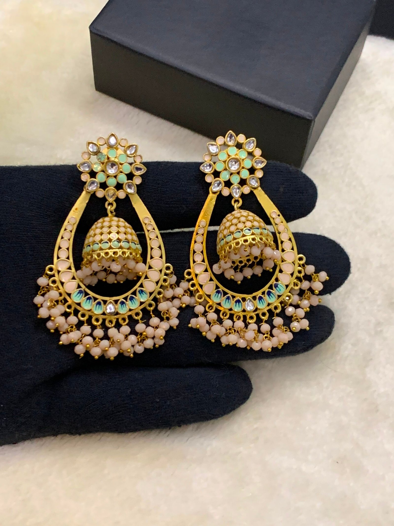 e (2) Meena Kari Real Stone Earrings - Image 1