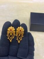 Gold-Plated Earrings with Real Stones & Double Layer Chain - Image 3