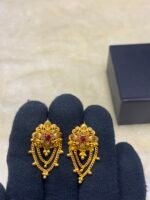 Gold-Plated Earrings with Real Stones & Double Layer Chain - Image 4