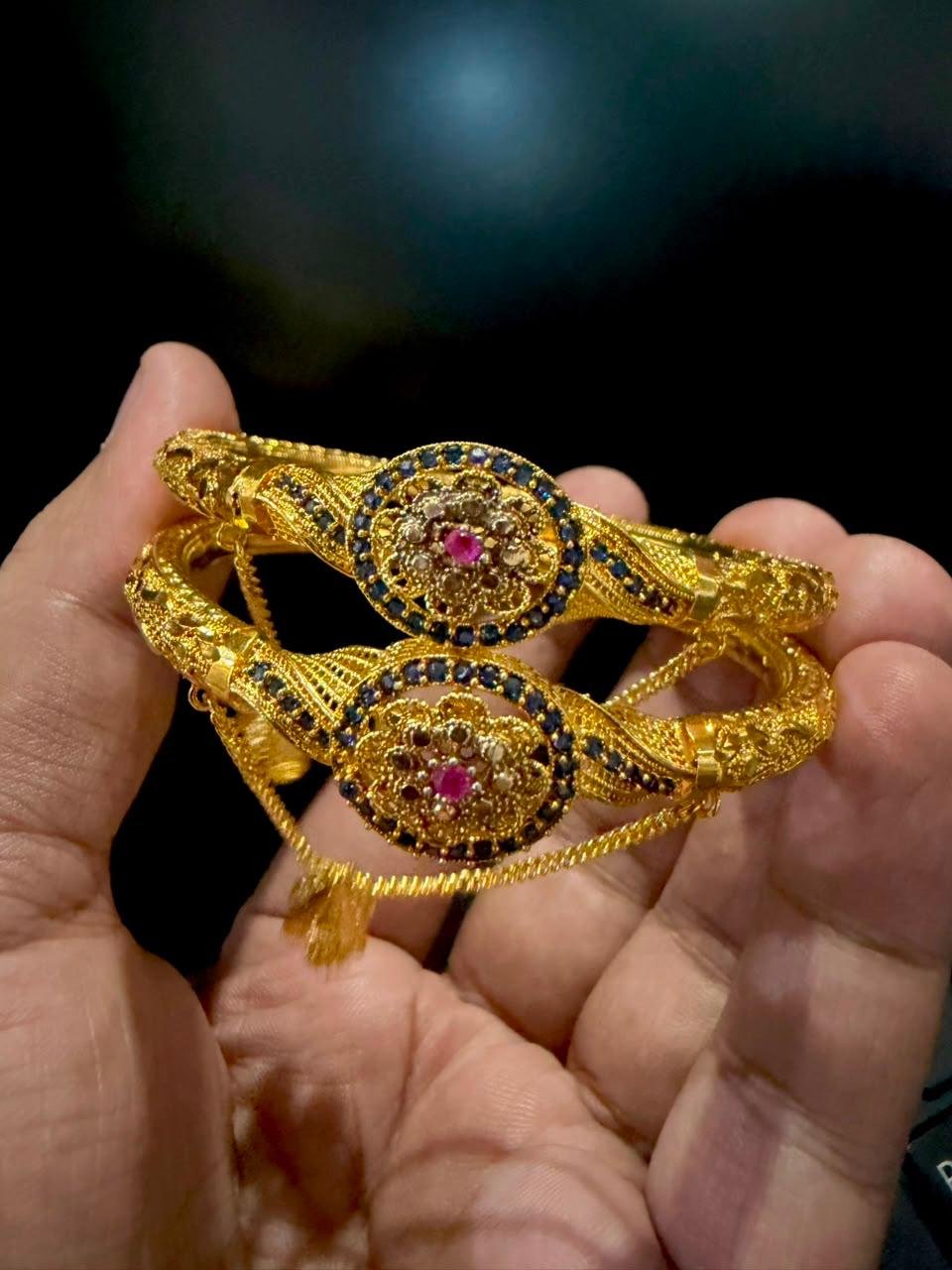 kaar (2) Gold Plated Karay with Real Stones - Image 1