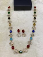 Gold Plated Furshi Kundan Real Stone Mala Set - Image 4