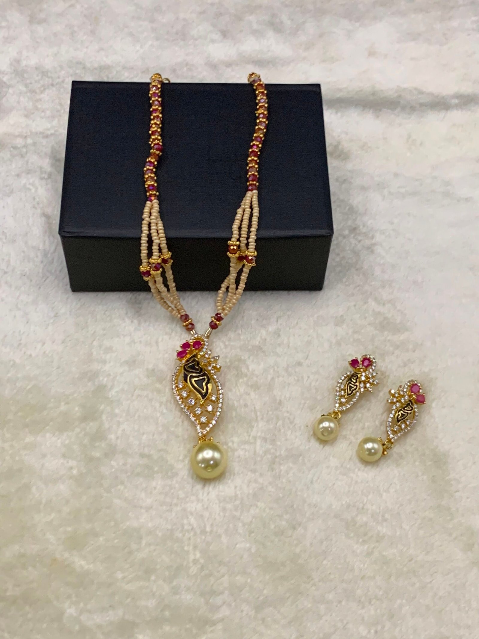 p (2) American Diamond Meena Kari Real Stone Locket Set - Image 1