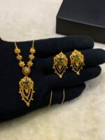 Gold Plated Real Stone Locket Set - Image 6