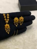 Gold Plated Real Stone Locket Set - Image 5