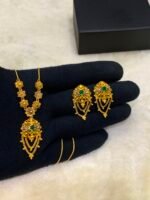 Gold Plated Real Stone Locket Set - Image 3