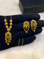 Gold Plated Real Stone Locket Set - Image 2