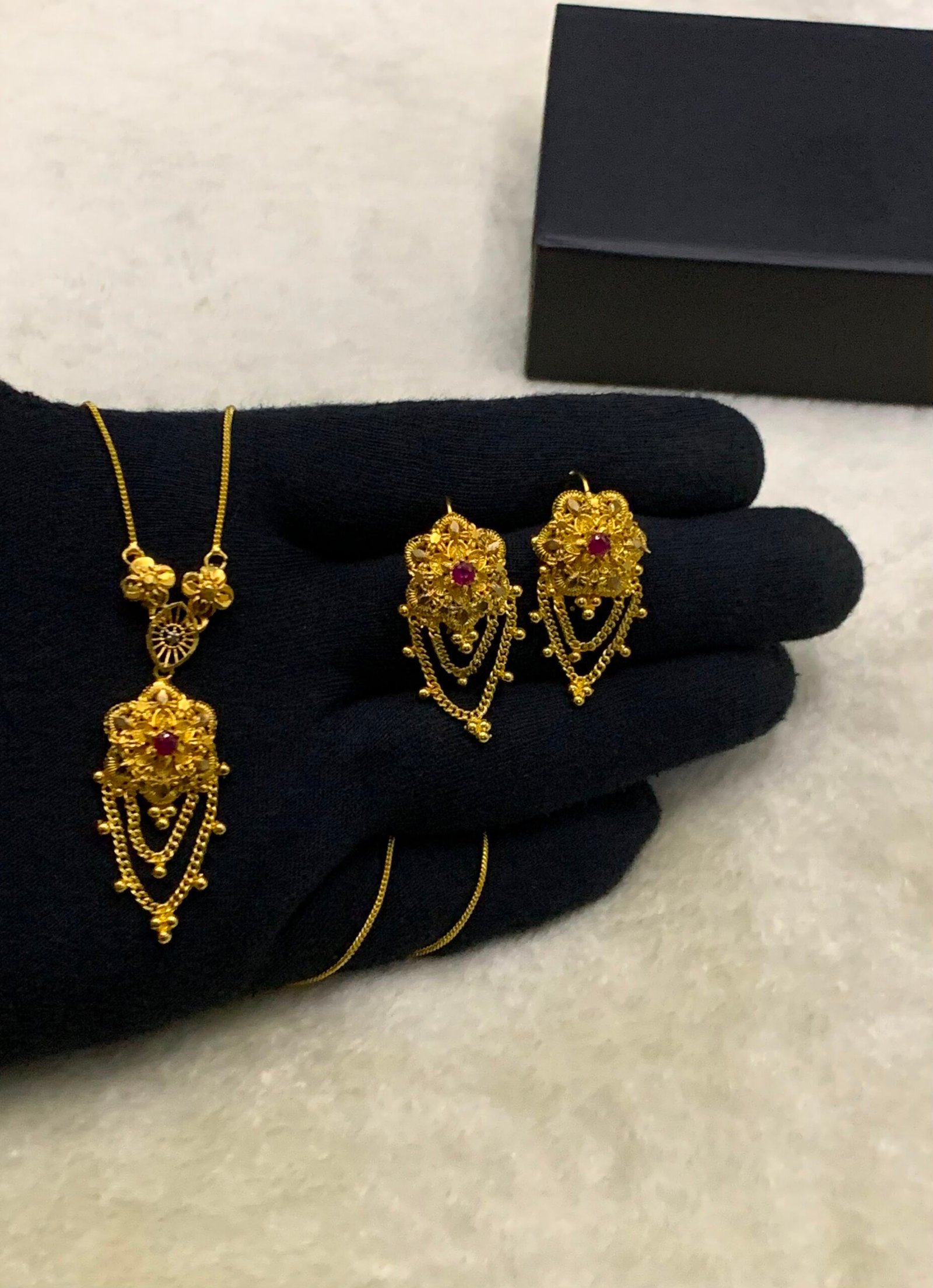 s (6) Gold Plated Real Stone Locket Set - Image 1