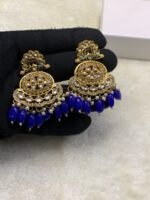 Summer Collection Uncut Kundan Earrings with Real Stones - Image 3