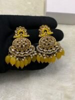 Summer Collection Uncut Kundan Earrings with Real Stones - Image 4