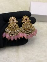 Summer Collection Uncut Kundan Earrings with Real Stones - Image 5